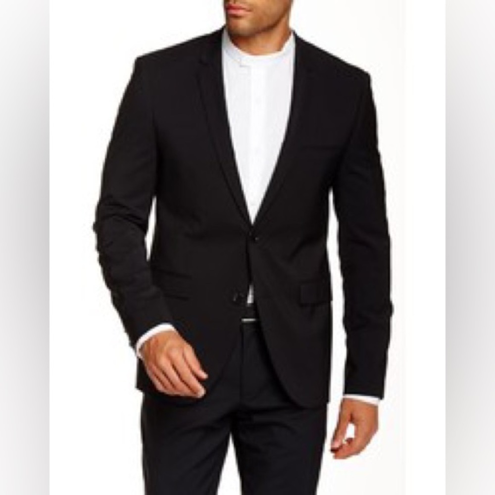 BNWT Hugo Boss Adris Black Solid Two Button Notch Lapel Wool Blazer size 36 reg - Picture 1 of 14